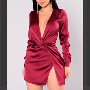 Fashion Nova Burgundy Silk Dress